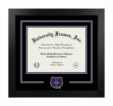University of Central Arkansas Logo Mat Frame in Manhattan Black with Black & Purple Mats for DOCUMENT: 8 1/2"H X 11"W  