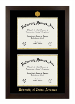 University of Central Arkansas Double Degree (Stacked) Frame in Manhattan Espresso with Black & Gold Mats for document: 8 1/2"h x 11"w  , document: 8 1/2"h x 11"w  