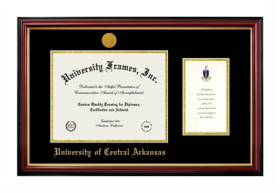 University of Central Arkansas Diploma with Announcement Frame in Petite Mahogany with Gold Trim with Black & Gold Mats for document: 8 1/2"h x 11"w  , diploma: 7"h x 4"w  
