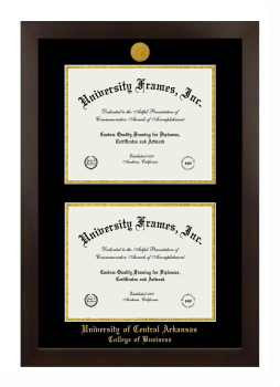 University of Central Arkansas College of Business Double Degree (Stacked) Frame in Manhattan Espresso with Black & Gold Mats for document: 8 1/2"h x 11"w  , document: 8 1/2"h x 11"w  