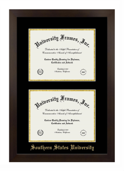 Southern States University Double Degree (Stacked) Frame in Manhattan Espresso with Black & Gold Mats for document: 8 1/2"h x 11"w  , document: 8 1/2"h x 11"w  