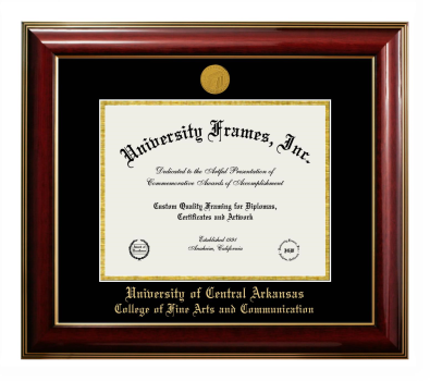 University of Central Arkansas College of Fine Arts and Communication Diploma Frame in Classic Mahogany with Gold Trim with Black & Gold Mats for document: 8 1/2"h x 11"w  