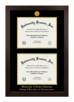 University of Central Arkansas College of Fine Arts and Communication Double Degree (Stacked) Frame in Manhattan Espresso with Black & Gold Mats for document: 8 1/2"h x 11"w  , document: 8 1/2"h x 11"w  