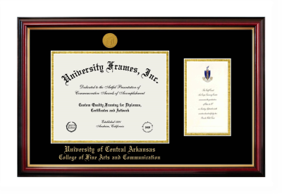University of Central Arkansas College of Fine Arts and Communication Diploma with Announcement Frame in Petite Mahogany with Gold Trim with Black & Gold Mats for document: 8 1/2"h x 11"w  , diploma: 7"h x 4"w  