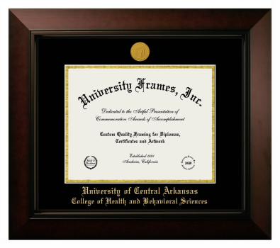 University of Central Arkansas College of Health and Behavioral Sciences Diploma Frame in Legacy Black Cherry with Black & Gold Mats for DOCUMENT: 8 1/2"H X 11"W  