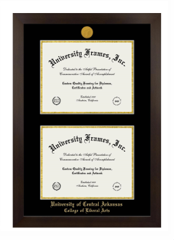 University of Central Arkansas College of Liberal Arts Double Degree (Stacked) Frame in Manhattan Espresso with Black & Gold Mats for document: 8 1/2"h x 11"w  , document: 8 1/2"h x 11"w  