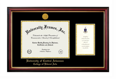 University of Central Arkansas College of Liberal Arts Diploma with Announcement Frame in Petite Mahogany with Gold Trim with Black & Gold Mats for document: 8 1/2"h x 11"w  , diploma: 7"h x 4"w  