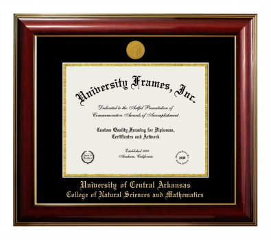 University of Central Arkansas College of Natural Sciences and Mathematics Diploma Frame in Classic Mahogany with Gold Trim with Black & Gold Mats for DOCUMENT: 8 1/2"H X 11"W  