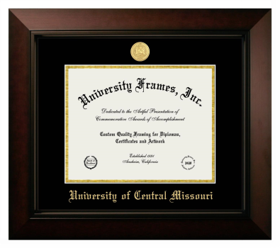 University of Central Missouri Diploma Frame in Legacy Black Cherry with Black & Gold Mats for DOCUMENT: 8 1/2"H X 11"W  