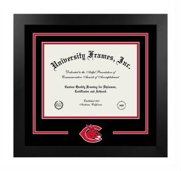 University of Central Missouri Logo Mat Frame in Manhattan Black with Black & Red Mats for document: 8 1/2"h x 11"w  