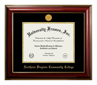 Northern Virginia Community College Diploma Frame in Classic Mahogany with Gold Trim with Black & Gold Mats for document: 8 1/2"h x 11"w  