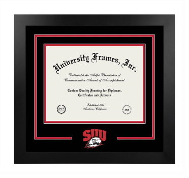 Southern Utah University Logo Mat Frame in Manhattan Black with Black & Red Mats for document: 8 1/2"h x 11"w  