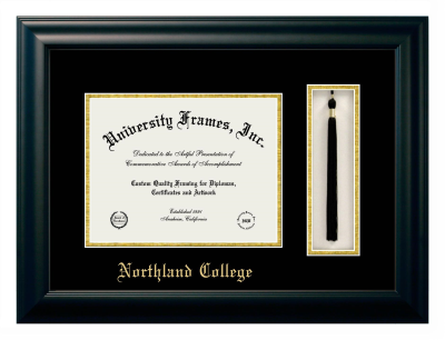 Northland College Diploma with Tassel Box Frame in Satin Black with Black & Gold Mats for document: 8 1/2"h x 11"w  