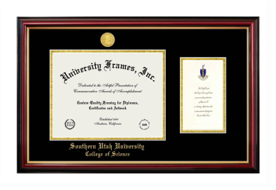 Southern Utah University College of Science Diploma with Announcement Frame in Petite Mahogany with Gold Trim with Black & Gold Mats for document: 8 1/2"h x 11"w  , diploma: 7"h x 4"w  