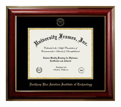 Northrop Rice Aviation Institute of Technology Diploma Frame in Classic Mahogany with Gold Trim with Black & Gold Mats for DOCUMENT: 8 1/2"H X 11"W  