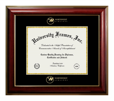 Northwest Airlines Diploma Frame in Classic Mahogany with Gold Trim with Black & Gold Mats for DOCUMENT: 8 1/2"H X 11"W  
