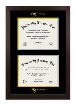 Northwest Airlines Double Degree (Stacked) Frame in Manhattan Espresso with Black & Gold Mats for document: 8 1/2"h x 11"w  , document: 8 1/2"h x 11"w  