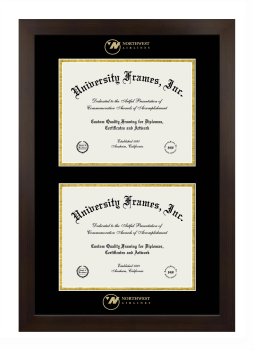 Double Degree (Stacked) Frame in Manhattan Espresso with Black & Gold Mats for DOCUMENT: 8 1/2"H X 11"W  , DOCUMENT: 8 1/2"H X 11"W  