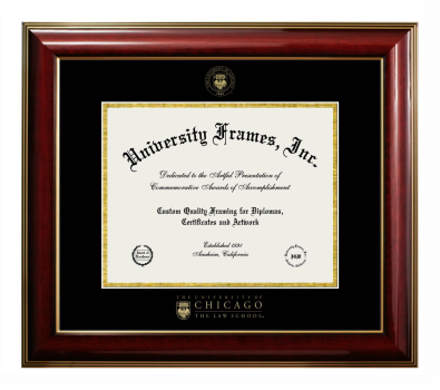 University of Chicago The Law School Diploma Frame in Classic Mahogany with Gold Trim with Black & Gold Mats for DOCUMENT: 8 1/2"H X 11"W  