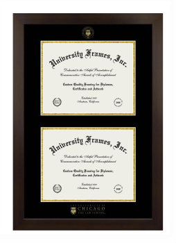University of Chicago The Law School Double Degree (Stacked) Frame in Manhattan Espresso with Black & Gold Mats for document: 8 1/2"h x 11"w  , document: 8 1/2"h x 11"w  