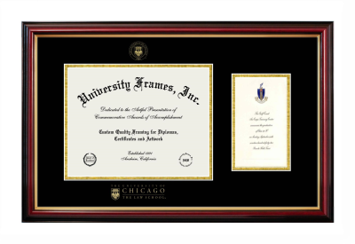 University of Chicago The Law School Diploma with Announcement Frame in Petite Mahogany with Gold Trim with Black & Gold Mats for document: 8 1/2"h x 11"w  , diploma: 7"h x 4"w  
