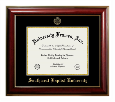 Southwest Baptist University Diploma Frame in Classic Mahogany with Gold Trim with Black & Gold Mats for DOCUMENT: 8 1/2"H X 11"W  