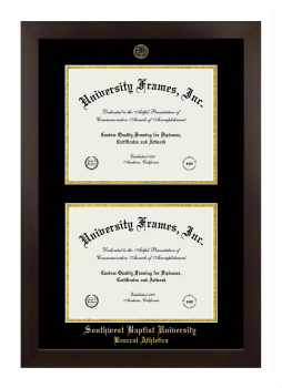 Southwest Baptist University Bearcat Athletics Double Degree (Stacked) Frame in Manhattan Espresso with Black & Gold Mats for document: 8 1/2"h x 11"w  , document: 8 1/2"h x 11"w  