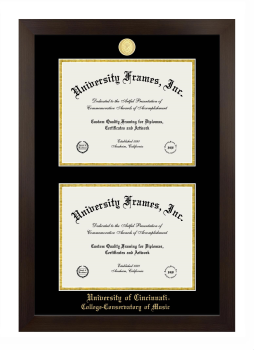 University of Cincinnati College-Conservatory of Music Double Degree (Stacked) Frame in Manhattan Espresso with Black & Gold Mats for document: 8 1/2"h x 11"w  , document: 8 1/2"h x 11"w  
