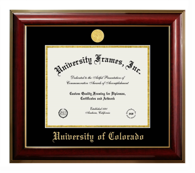 University of Colorado Diploma Frame in Classic Mahogany with Gold Trim with Black & Gold Mats for DOCUMENT: 8 1/2"H X 11"W  
