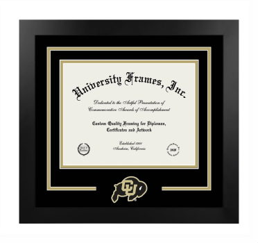 University of Colorado Logo Mat Frame in Manhattan Black with Black & Tan Mats for DOCUMENT: 8 1/2"H X 11"W  