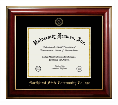 Northwest State Community College Diploma Frame in Classic Mahogany with Gold Trim with Black & Gold Mats for document: 8 1/2"h x 11"w  