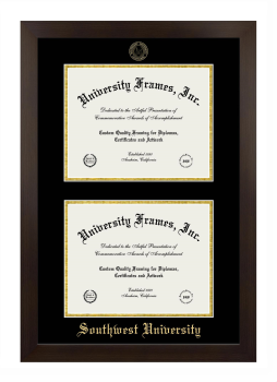 Southwest University Double Degree (Stacked) Frame in Manhattan Espresso with Black & Gold Mats for document: 8 1/2"h x 11"w  , document: 8 1/2"h x 11"w  