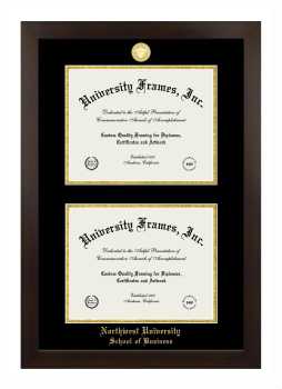 Northwest University School of Business Double Degree (Stacked) Frame in Manhattan Espresso with Black & Gold Mats for document: 8 1/2"h x 11"w  , document: 8 1/2"h x 11"w  