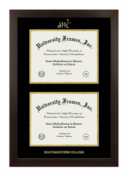 Southwestern College Double Degree (Stacked) Frame in Manhattan Espresso with Black & Gold Mats for document: 8 1/2"h x 11"w  , document: 8 1/2"h x 11"w  