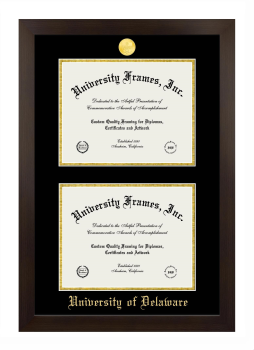 University of Delaware Double Degree (Stacked) Frame in Manhattan Espresso with Black & Gold Mats for document: 8 1/2"h x 11"w  , document: 8 1/2"h x 11"w  
