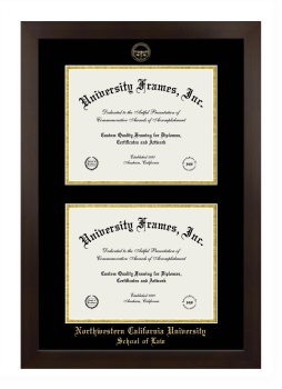 Northwestern California University School of Law Double Degree (Stacked) Frame in Manhattan Espresso with Black & Gold Mats for document: 8 1/2"h x 11"w  , document: 8 1/2"h x 11"w  