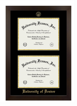 University of Denver Double Degree (Stacked) Frame in Manhattan Espresso with Black & Gold Mats for document: 8 1/2"h x 11"w  , document: 8 1/2"h x 11"w  