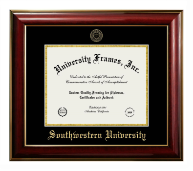 Southwestern University Diploma Frame in Classic Mahogany with Gold Trim with Black & Gold Mats for DOCUMENT: 8 1/2"H X 11"W  