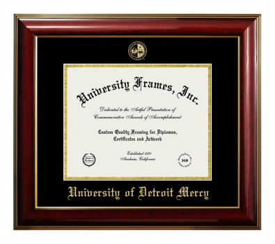 University of Detroit Mercy Diploma Frame in Classic Mahogany with Gold Trim with Black & Gold Mats for document: 8 1/2"h x 11"w  