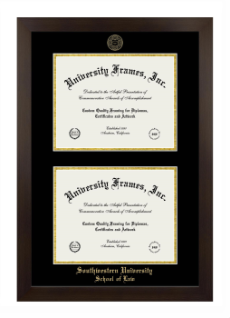 Southwestern University School of Law Double Diploma Frame in Manhattan Espresso with Black & Gold Mats for DOCUMENT: 8 1/2"H X 11"W  , DOCUMENT: 8 1/2"H X 11"W  
