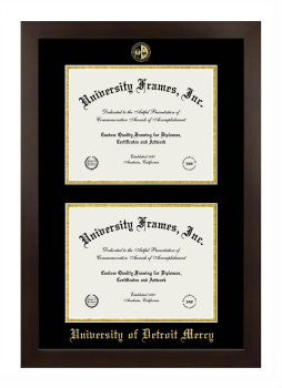 University of Detroit Mercy Double Degree (Stacked) Frame in Manhattan Espresso with Black & Gold Mats for document: 8 1/2"h x 11"w  , document: 8 1/2"h x 11"w  