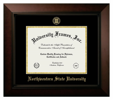 Northwestern State University Diploma Frame in Legacy Black Cherry with Black & Gold Mats for document: 8 1/2"h x 11"w  