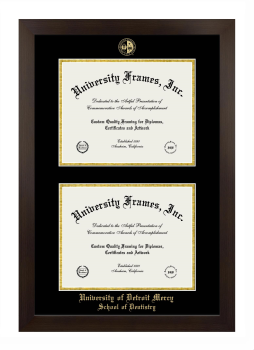 University of Detroit Mercy School of Dentistry Double Degree (Stacked) Frame in Manhattan Espresso with Black & Gold Mats for document: 8 1/2"h x 11"w  , document: 8 1/2"h x 11"w  
