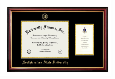 Northwestern State University Diploma with Announcement Frame in Petite Mahogany with Gold Trim with Black & Gold Mats for document: 8 1/2"h x 11"w  , diploma: 7"h x 4"w  