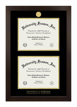 University of Dubuque Theological Seminary Double Degree (Stacked) Frame in Manhattan Espresso with Black & Gold Mats for document: 8 1/2"h x 11"w  , document: 8 1/2"h x 11"w  