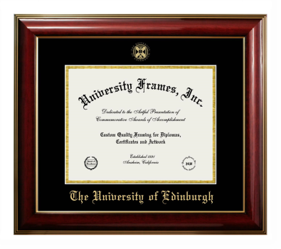 University of Edinburgh Diploma Frame in Classic Mahogany with Gold Trim with Black & Gold Mats for document: 8 1/2"h x 11"w  