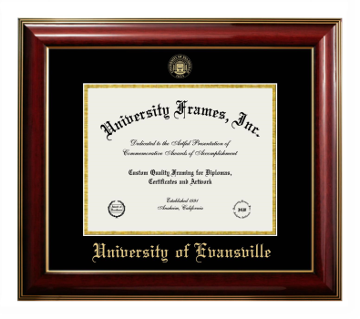 University of Evansville Diploma Frame in Classic Mahogany with Gold Trim with Black & Gold Mats for document: 8 1/2"h x 11"w  
