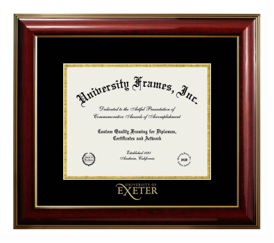 University of Exeter Diploma Frame in Classic Mahogany with Gold Trim with Black & Gold Mats for DOCUMENT: 8 1/2"H X 11"W  