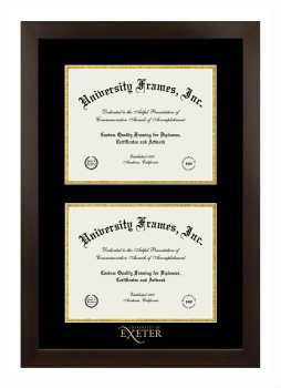 University of Exeter Double Degree (Stacked) Frame in Manhattan Espresso with Black & Gold Mats for document: 8 1/2"h x 11"w  , document: 8 1/2"h x 11"w  