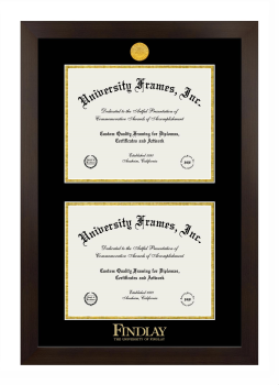 University of Findlay Double Degree (Stacked) Frame in Manhattan Espresso with Black & Gold Mats for document: 8 1/2"h x 11"w  , document: 8 1/2"h x 11"w  